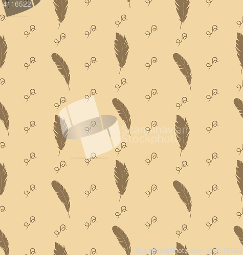 Image of Illustration Seamless Pattern of Feathers with Ornate Elements, 