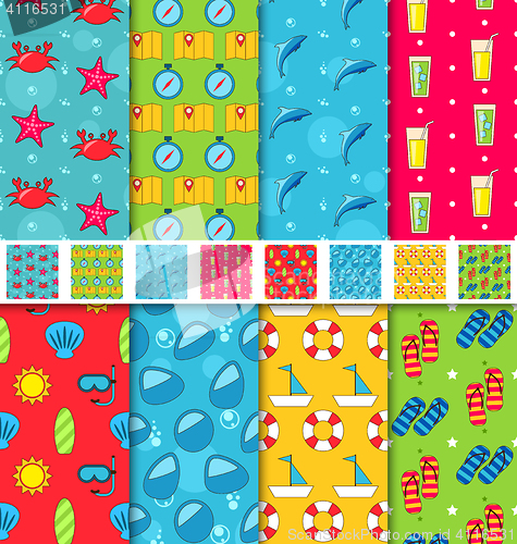 Image of Set Seamless Patterns with Tourism Objects and Equipments. Can Be Used for Wallpapers, Web Page Backgrounds 