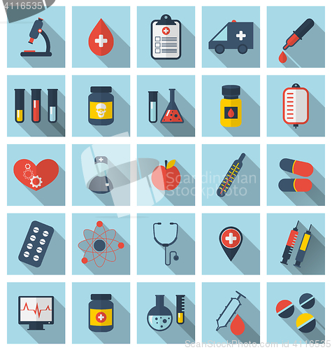 Image of Collection trendy flat medical icons with long shadow