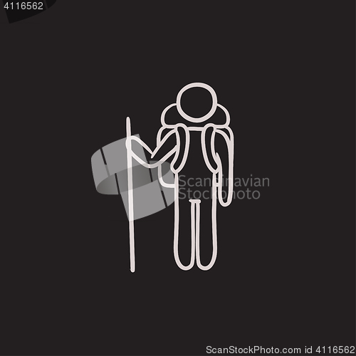 Image of Tourist backpacker sketch icon.