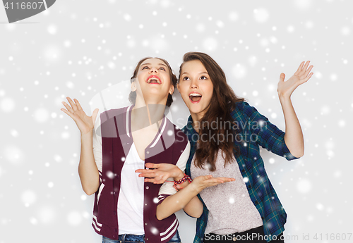 Image of happy smiling pretty teenage girls having fun