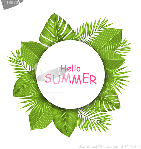 Image of Summer Beautiful Card with Green Tropical Leaves for Design