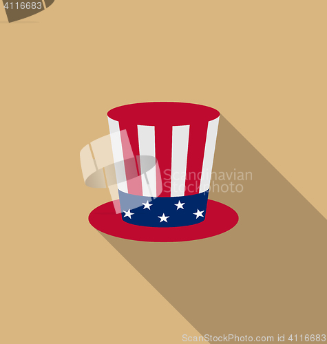 Image of Uncle Sam\'s hat for american holidays, flat icon with long shado