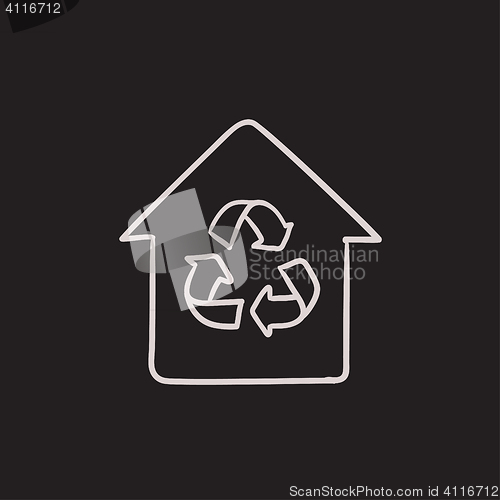 Image of House with recycling symbol sketch icon.