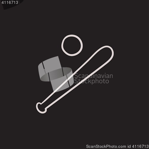Image of Baseball bat and ball sketch icon.