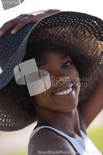 Image of Close up portrait of a beautiful young african american woman sm