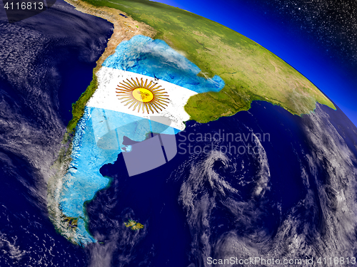 Image of Argentina with embedded flag on Earth