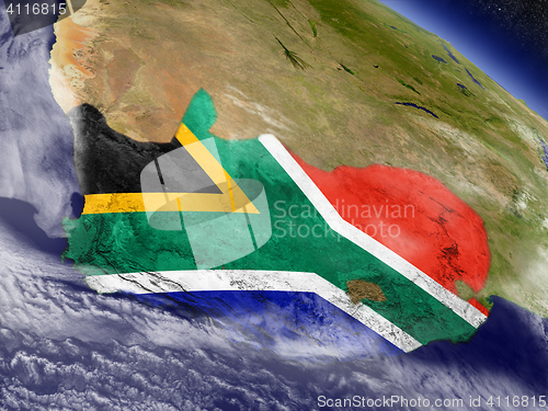 Image of South Africa with embedded flag on Earth