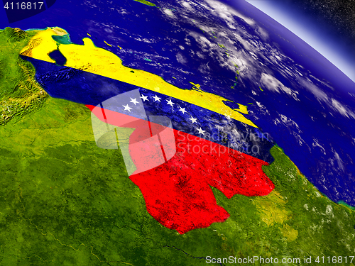 Image of Venezuela with embedded flag on Earth