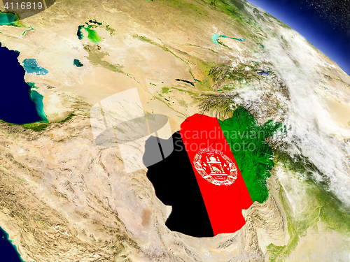 Image of Afghanistan with embedded flag on Earth