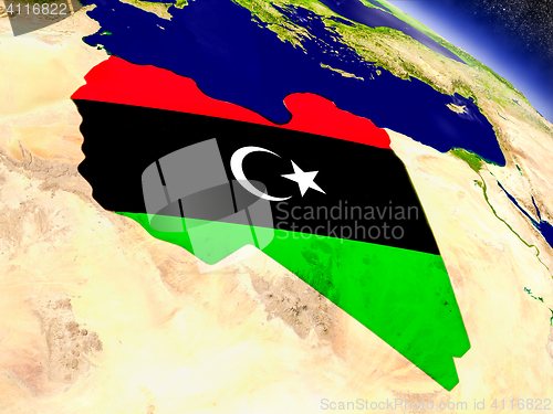 Image of Libya with embedded flag on Earth