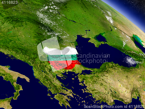 Image of Bulgaria with embedded flag on Earth