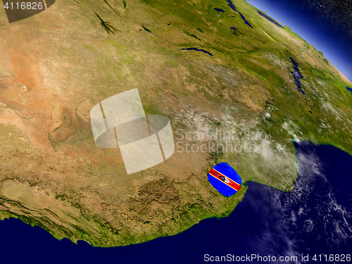 Image of Swaziland with embedded flag on Earth