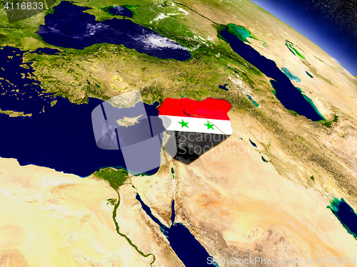 Image of Syria with embedded flag on Earth