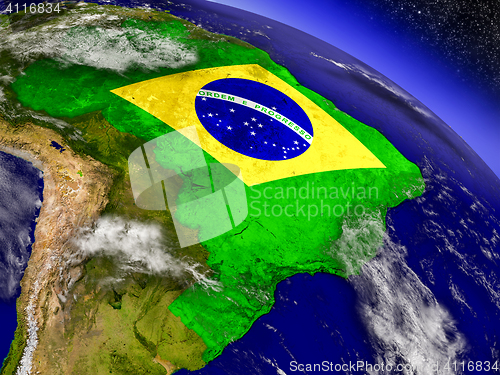 Image of Brazil with embedded flag on Earth