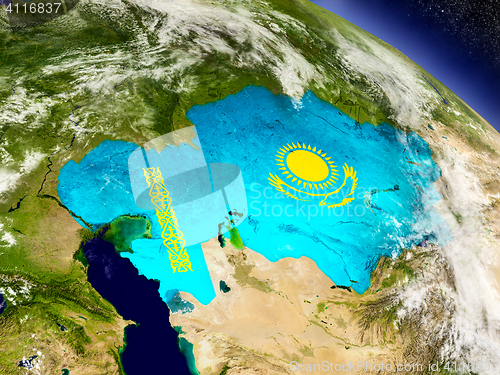 Image of Kazakhstan with embedded flag on Earth