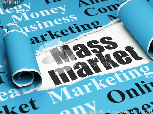 Image of Marketing concept: black text Mass Market under the piece of  torn paper