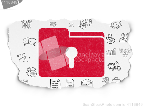 Image of Finance concept: Folder With Keyhole on Torn Paper background