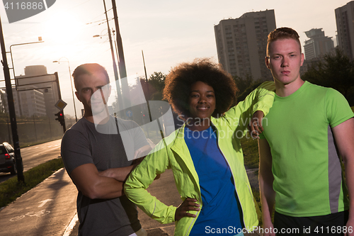 Image of portrait multiethnic group of people on the jogging