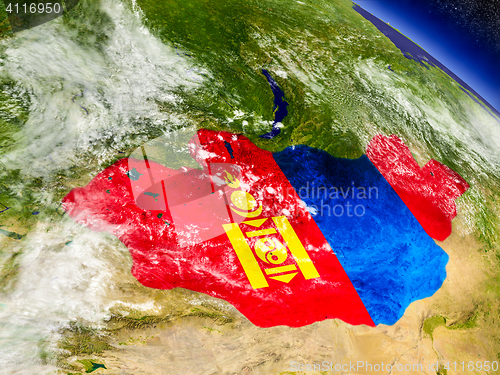 Image of Mongolia with embedded flag on Earth