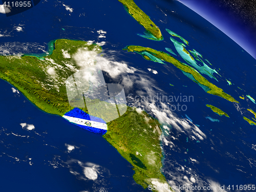 Image of El Salvador with embedded flag on Earth