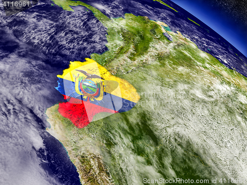 Image of Ecuador with embedded flag on Earth