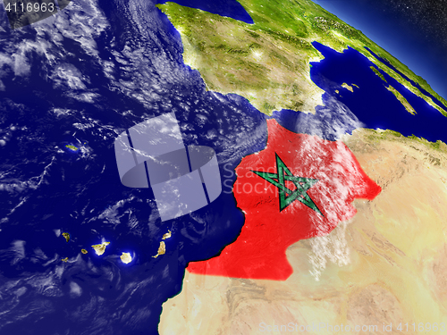 Image of Morocco with embedded flag on Earth