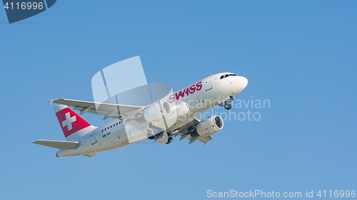 Image of Plane Airbus A319 of Swiss International Air Lines taking off