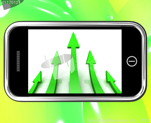 Image of Arrows Pointing Up On Smartphone Shows Progress