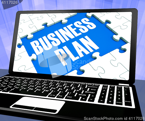 Image of Business Plan On Laptop Shows Management Strategies