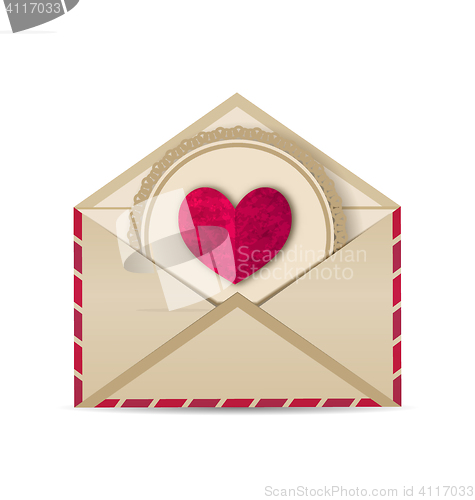Image of Paper grunge heart in open old envelope