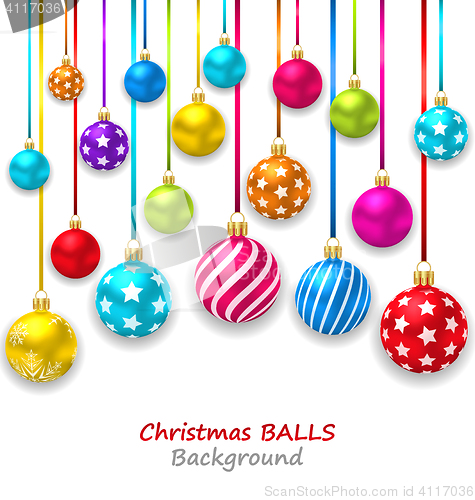 Image of New Year Bckground with Set Colorful Christmas Balls