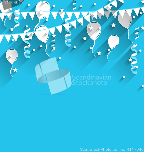 Image of Happy birthday background with balloons, stars and pennants
