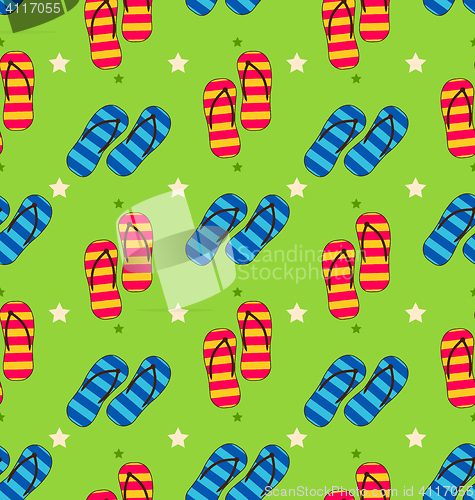 Image of Summer Seamless Pattern with Set of Pair of Flip-flops