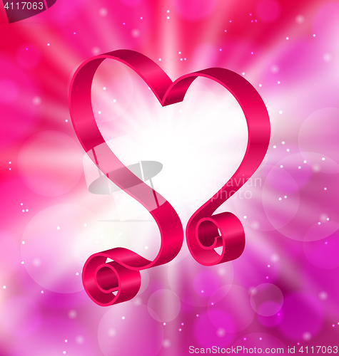 Image of Looping Pink Ribbon in Form Heart for Happy Valentines Day