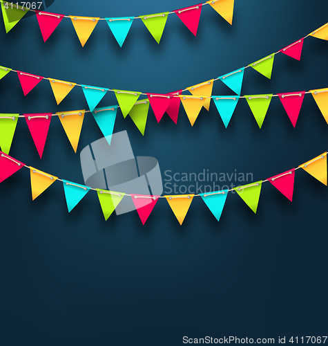 Image of Party Dark Background with Bunting Flags for Holidays