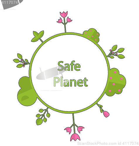 Image of Frame form circle green earth plant flower cry safe planet