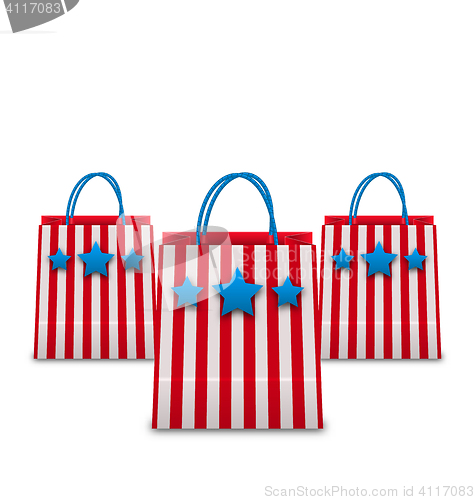 Image of Shopping Bags in American Patriotic Colors. Packets Isolated on 