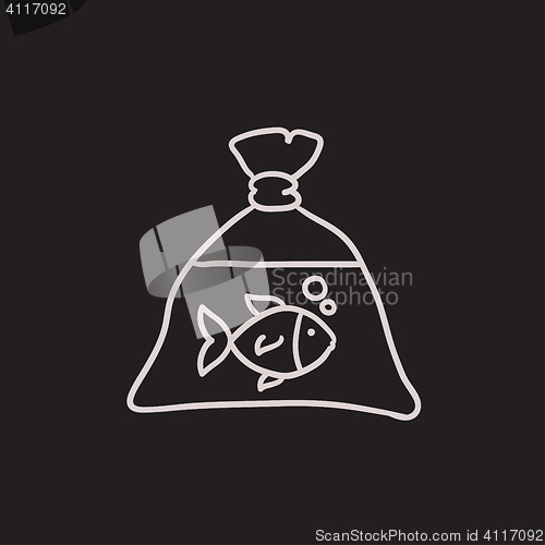 Image of Fish in plastic bag sketch icon.