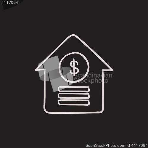 Image of House with dollar symbol sketch icon.