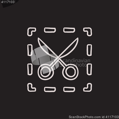 Image of Scissors with dotted lines sketch icon.
