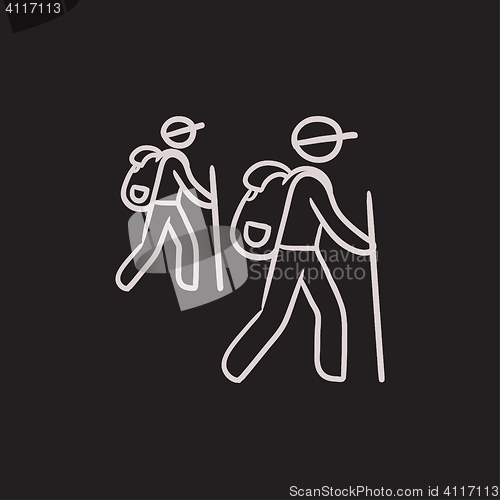 Image of Tourist backpackers sketch icon.