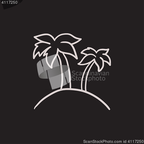 Image of Two palm trees on island sketch icon.