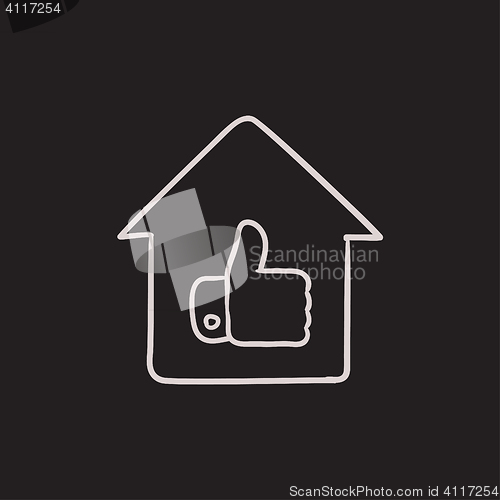 Image of Thumb up in house sketch icon.