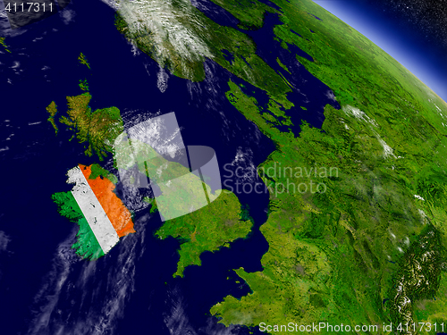 Image of Ireland with embedded flag on Earth