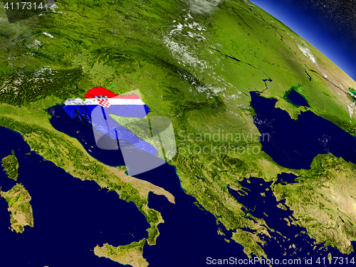 Image of Croatia with embedded flag on Earth