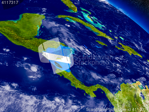 Image of Nicaragua with embedded flag on Earth