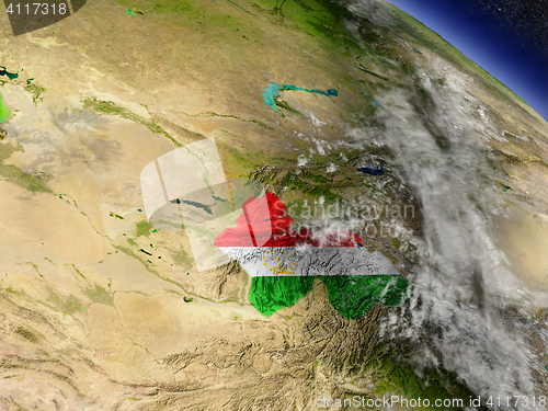 Image of Tajikistan with embedded flag on Earth