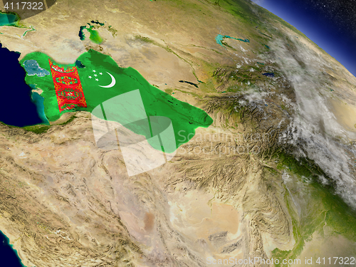 Image of Turkmenistan with embedded flag on Earth