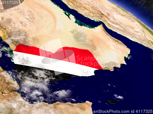 Image of Yemen with embedded flag on Earth